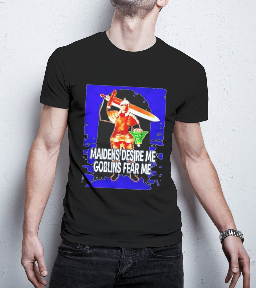 Maidens Desire Me Goblins Fear Me Knight With Yoda Head T-Shirt