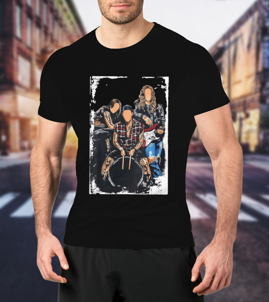 Rock Band Musicians Playing Instruments Grunge Music Drummer Guitarist T-Shirt