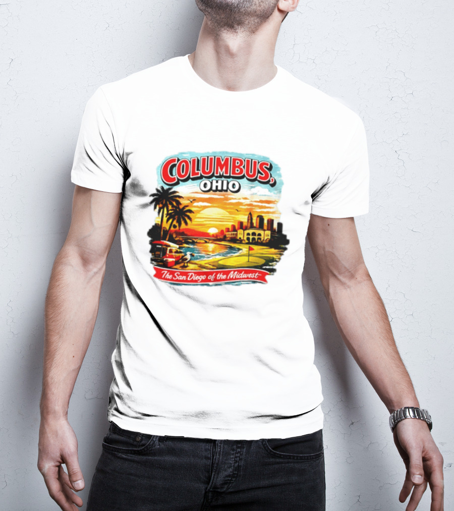 Columbus Ohio The San Diego Of The Midwest Sunset Skyline And Palm Trees T-Shirt