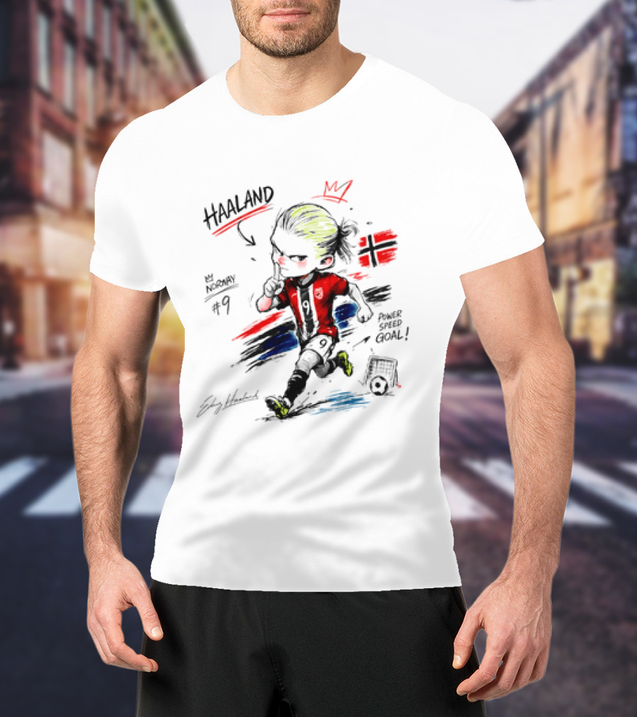 Haaland No 9 Norway Flag Power Speed Goal Scandinavian Soccer T-Shirt