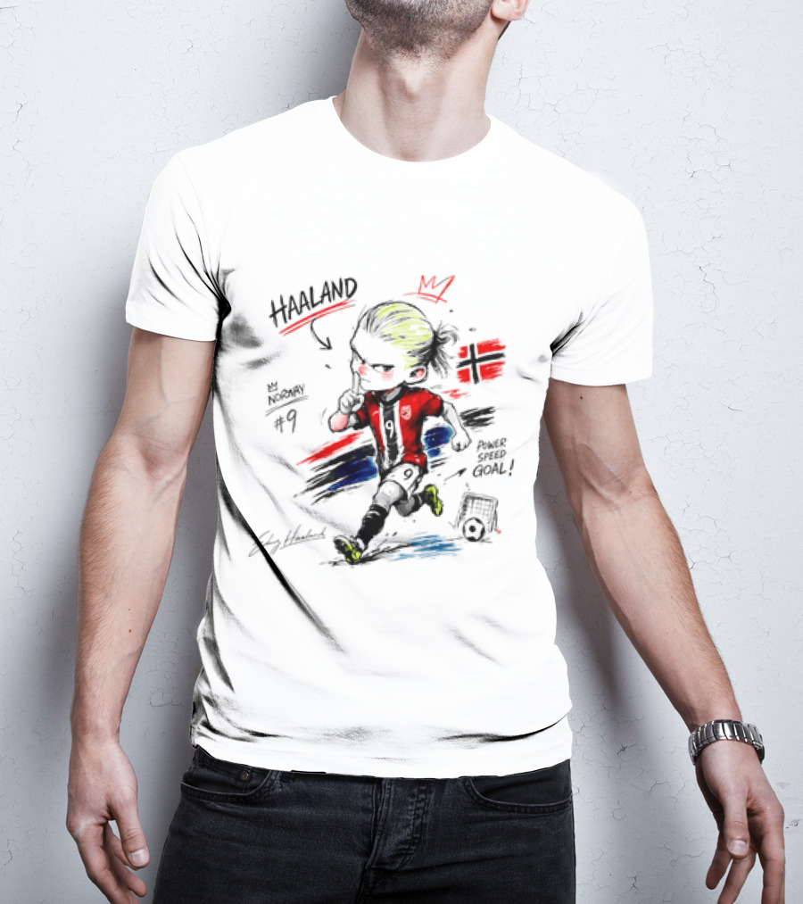 Haaland No 9 Norway Flag Power Speed Goal Scandinavian Soccer T-Shirt