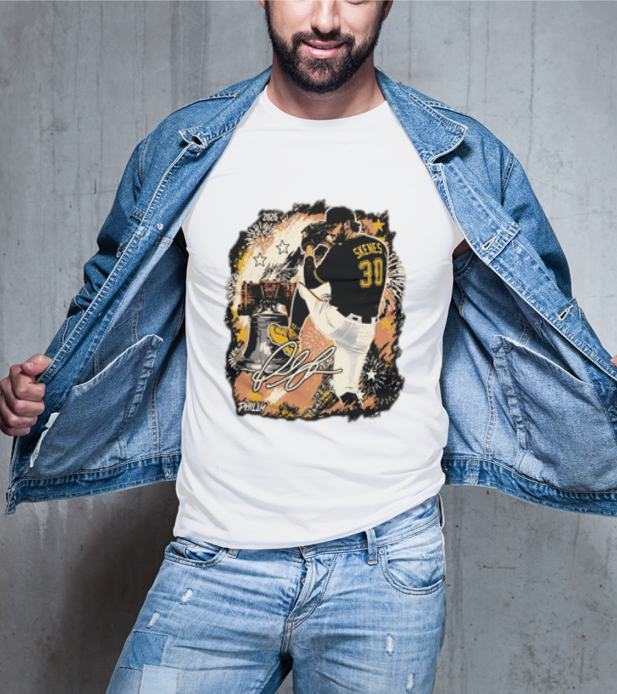 Pittsburgh Pirates Paul Skenes 30 MLB Players All Star Philly Collaboration Liberty Bell Fireworks T-Shirt