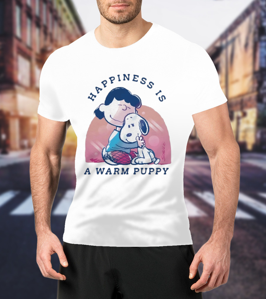 Happiness Is A Warm Puppy Snoopy And Lucy Van Pelt Hugging Moments T-Shirt