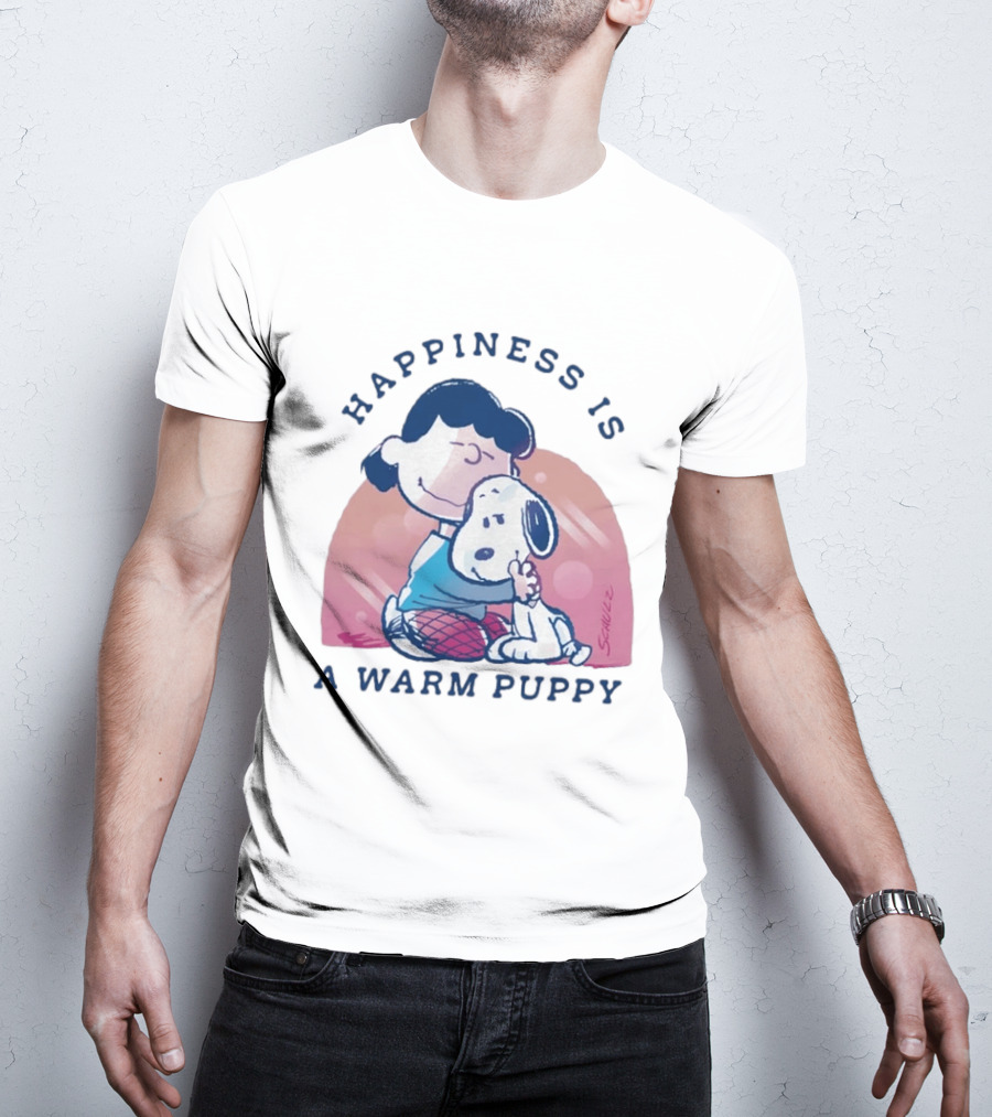 Happiness Is A Warm Puppy Snoopy And Lucy Van Pelt Hugging Moments T-Shirt