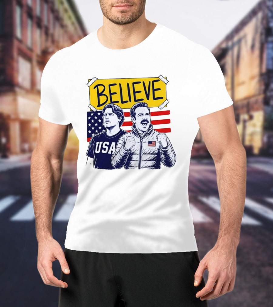 Ted Lasso Coach Beard Believe USA American Flag Scene T-Shirt