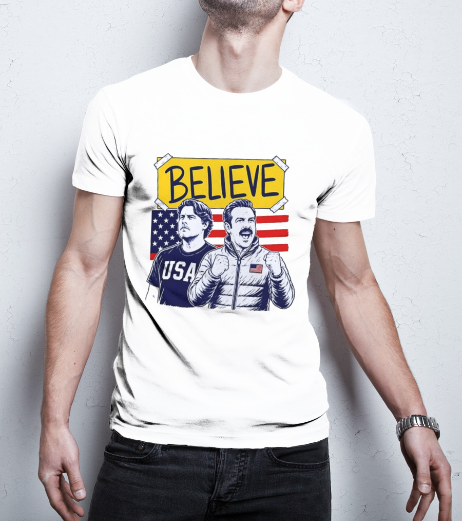 Ted Lasso Coach Beard Believe USA American Flag Scene T-Shirt