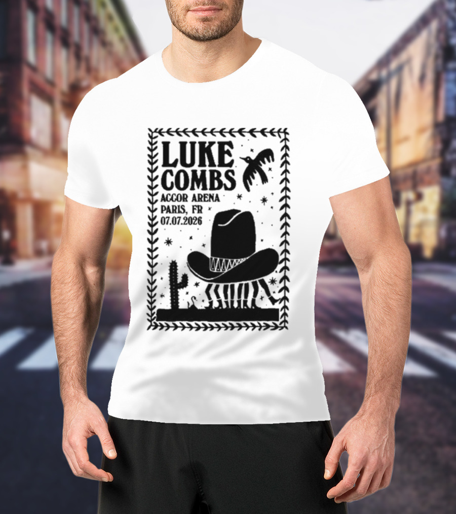 Luke Combs Paris Accor Arena July 07 2026 Western Theme Cowboy Hat Desert Cactus T-Shirt