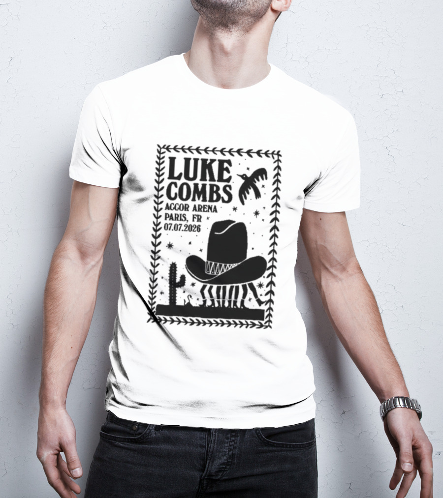 Luke Combs Paris Accor Arena July 07 2026 Western Theme Cowboy Hat Desert Cactus T-Shirt