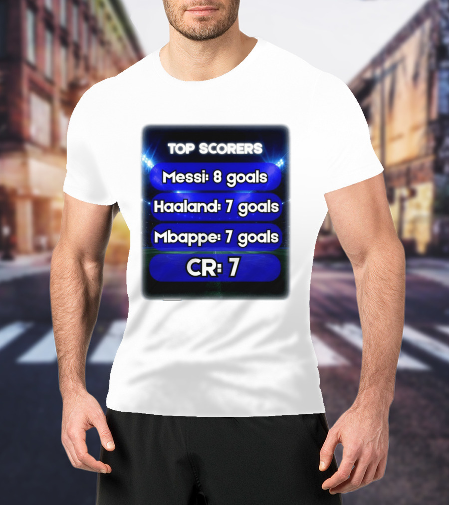 Top Scorers Messi 8 Goals Haaland 7 Goals Mbappe 7 Goals CR7 T-Shirt