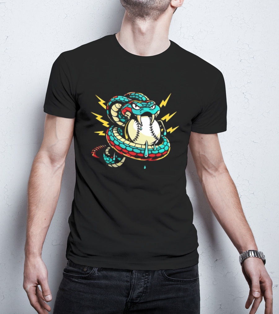 Snake Wrapped Around Baseball Surrounded By Lightning Strikes T-Shirt