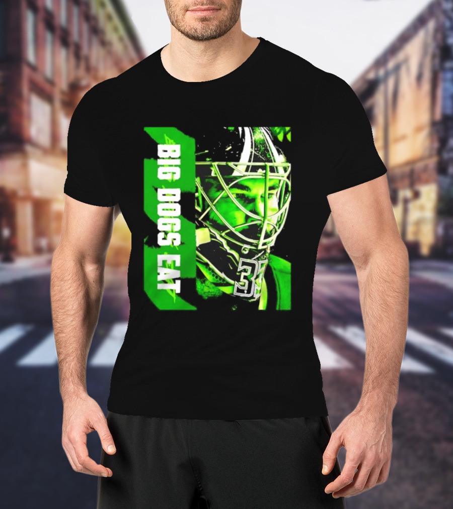 Big Dogs Eat Hockey Goalie 33 Green Masked Player T-Shirt