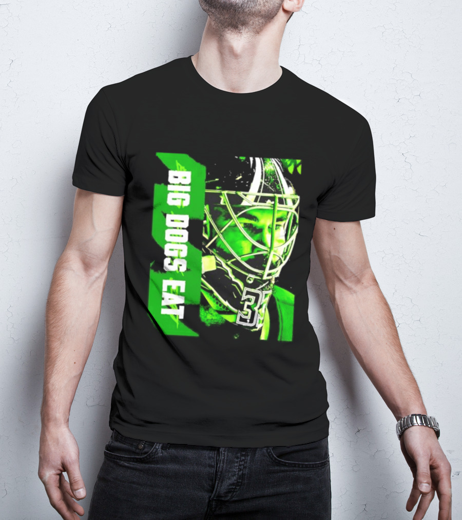 Big Dogs Eat Hockey Goalie 33 Green Masked Player T-Shirt