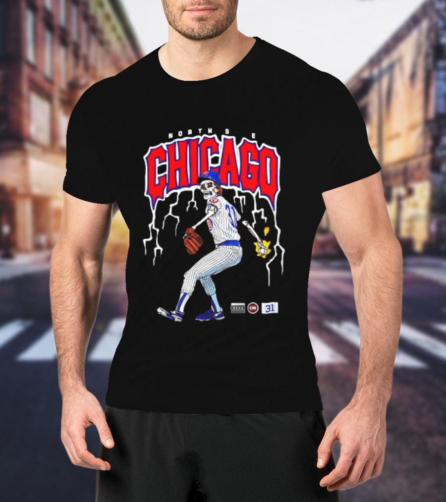 North Side Chicago Skeleton Pitcher CHI 31 Baseball T-Shirt