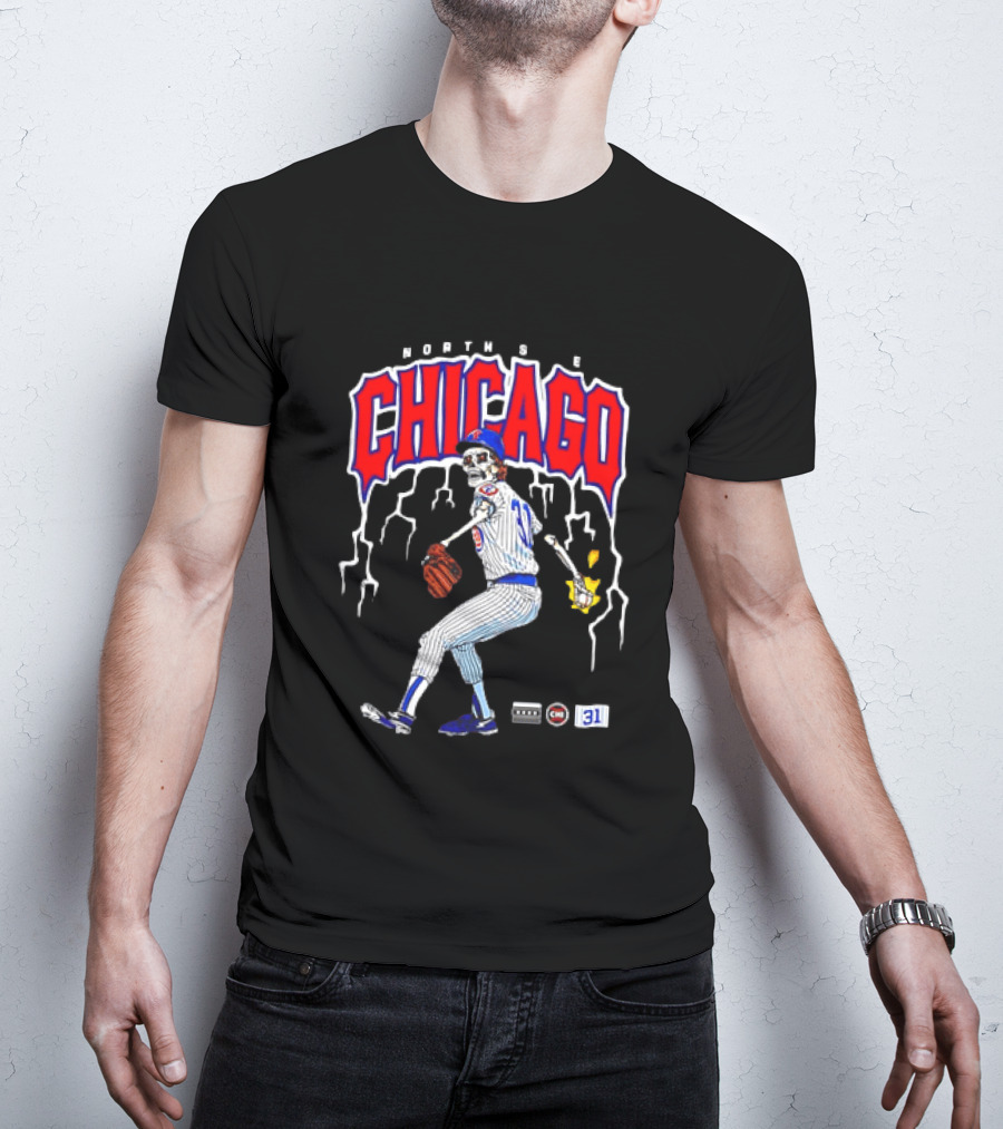 North Side Chicago Skeleton Pitcher CHI 31 Baseball T-Shirt