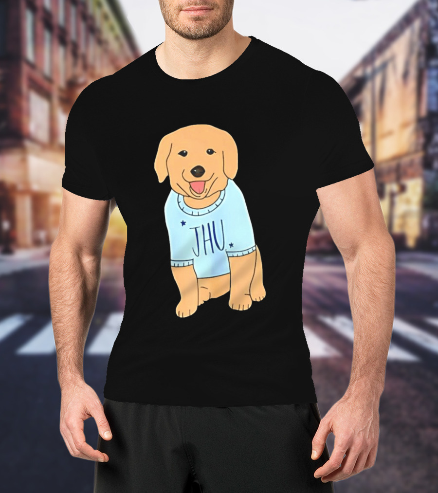 JHU Puppy In Light Blue Sweater T-Shirt