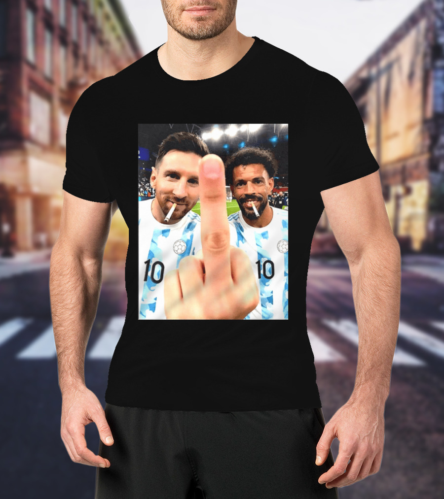 Messi Argentina Vozinha Cape Verde Middle Finger Gesture Football Smokers T-Shirt