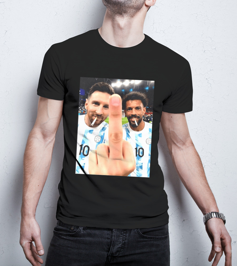 Messi Argentina Vozinha Cape Verde Middle Finger Gesture Football Smokers T-Shirt