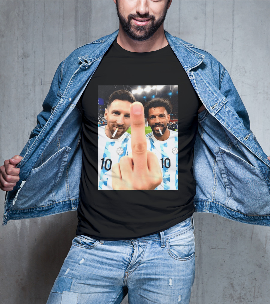 Messi Argentina Vozinha Cape Verde Middle Finger Gesture Football Smokers T-Shirt