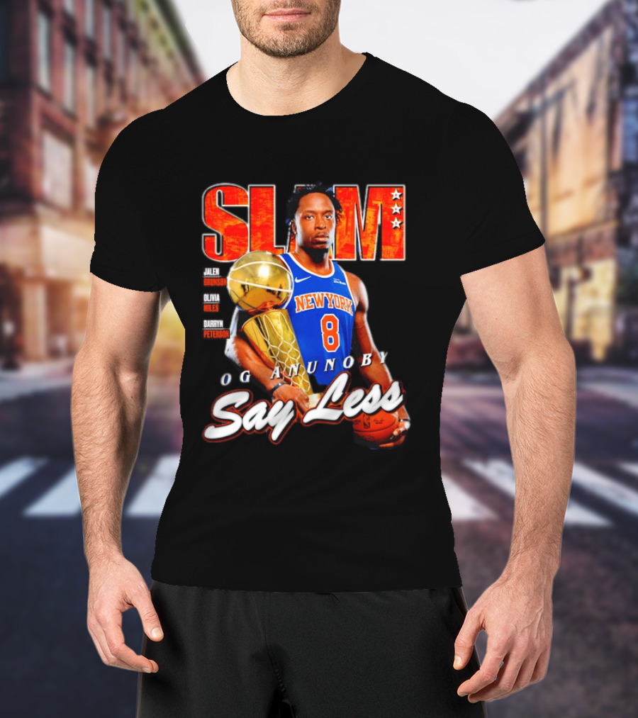 OG Anunoby New York Knicks SLAM Cover Larry O'Brien Trophy Say Less Jalen Brunson 2026 T-Shirt