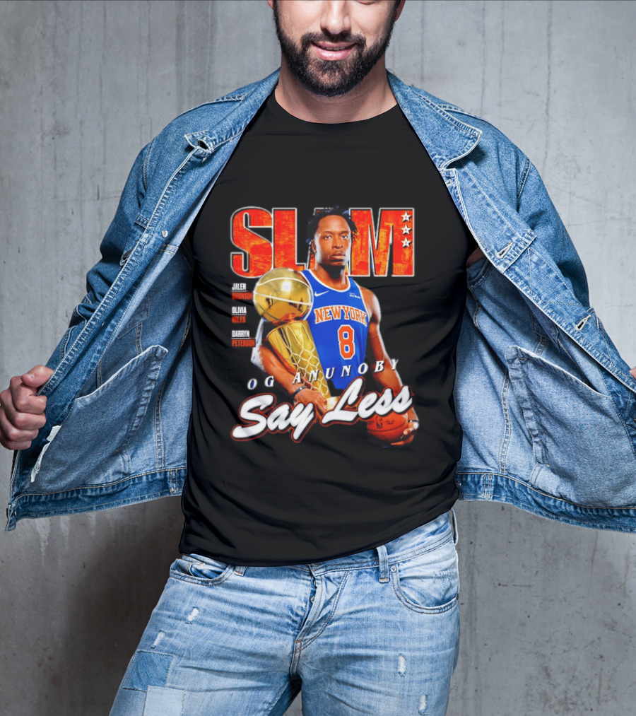 OG Anunoby New York Knicks SLAM Cover Larry O'Brien Trophy Say Less Jalen Brunson 2026 T-Shirt