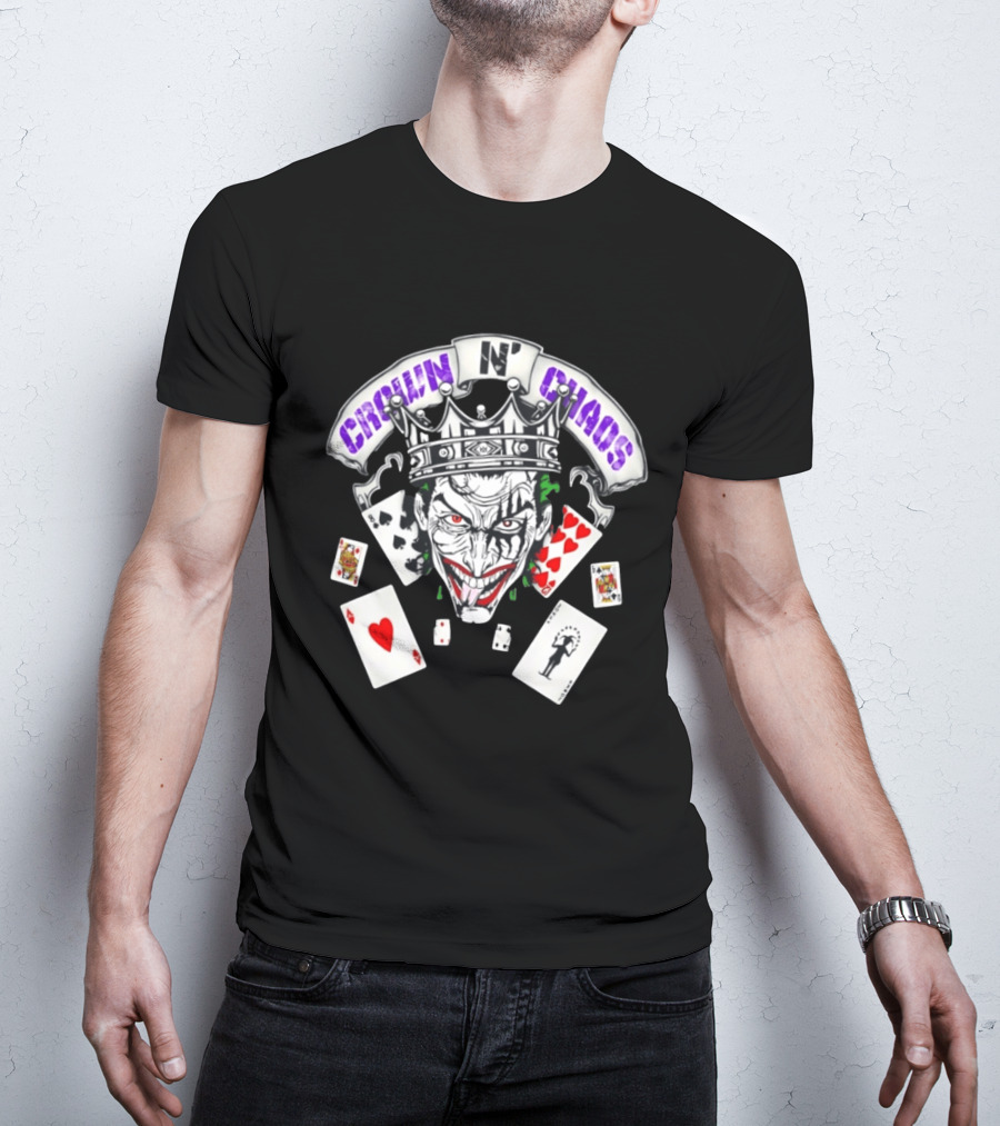 Crown N' Chaos Joker Face With Playing Cards T-Shirt
