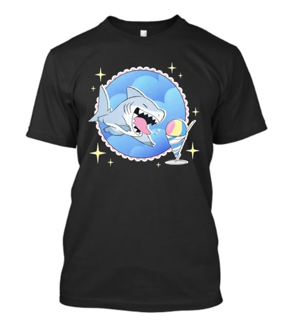 Shark Chasing Colorful Shaved Ice In Sky Circle With Stars T-Shirt