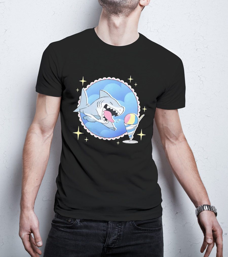 Shark Chasing Colorful Shaved Ice In Sky Circle With Stars T-Shirt