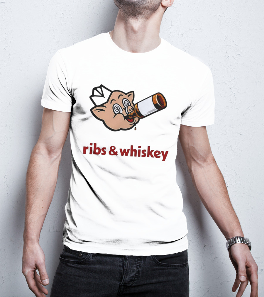 Ribs And Whiskey Pig Drinking Bottle Fun T-Shirt