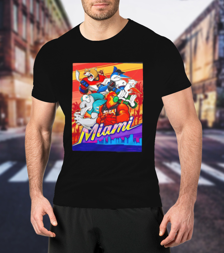 Miami Sports City Team Mascots Collage T-Shirt