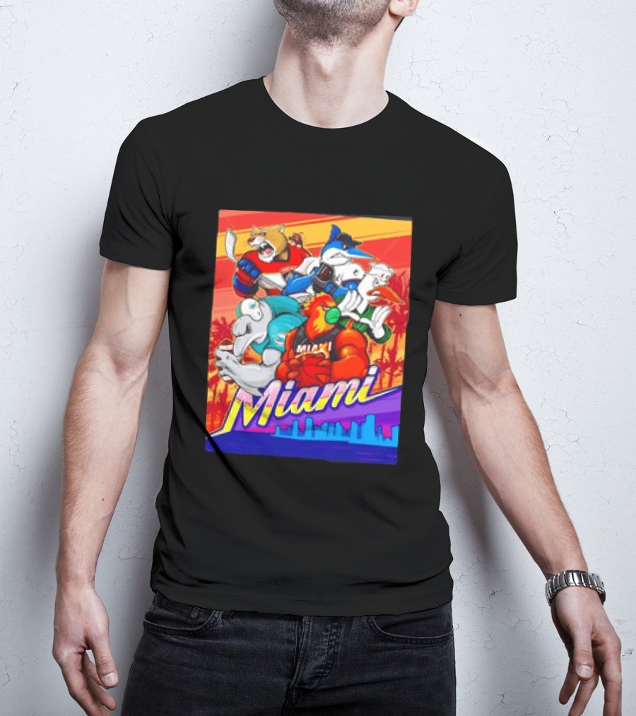 Miami Sports City Team Mascots Collage T-Shirt