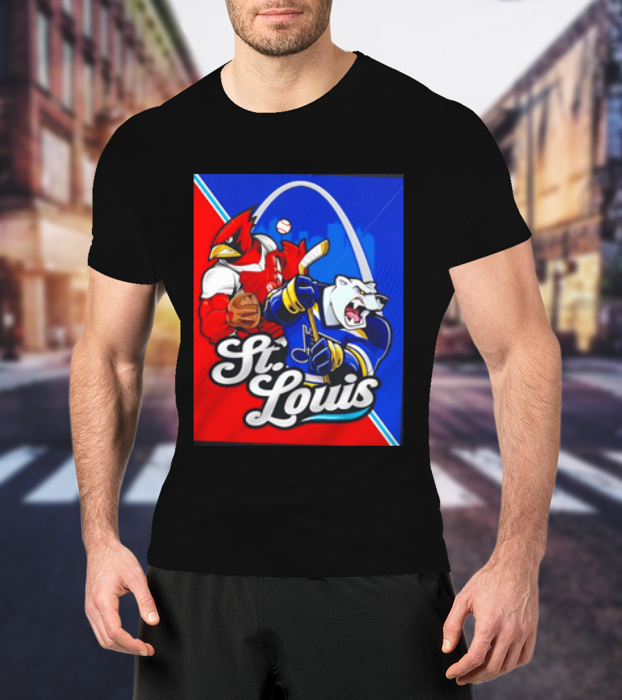 St Louis Cardinals Baseball Blues Hockey Arch Iconic Sports Team Collage T-Shirt