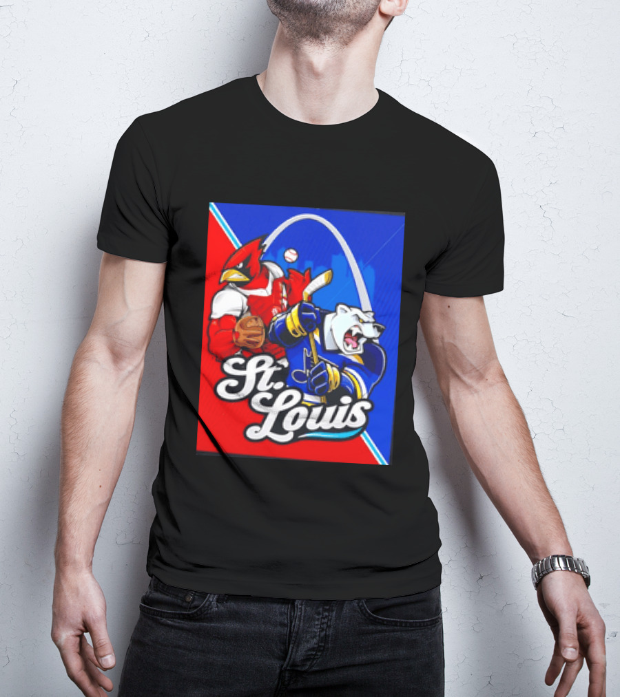 St Louis Cardinals Baseball Blues Hockey Arch Iconic Sports Team Collage T-Shirt