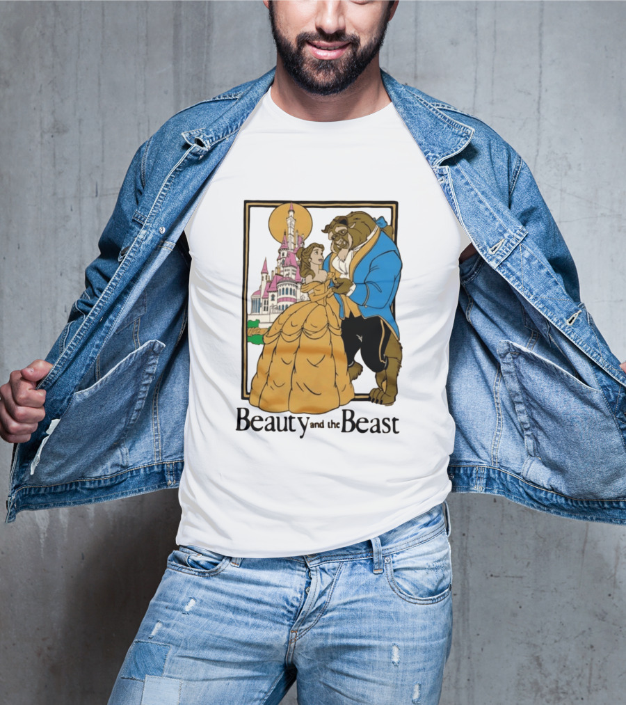 Beauty And The Beast Belle And Beast Dancing In Front Of Castle T-Shirt