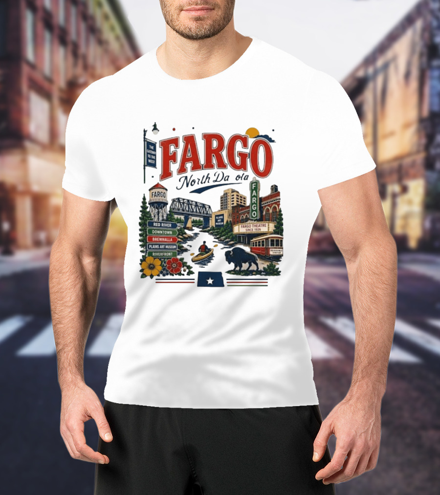 Fargo North Dakota Red River Downtown Brewhalla Plains Art Museum Riverfront Theatre T-Shirt