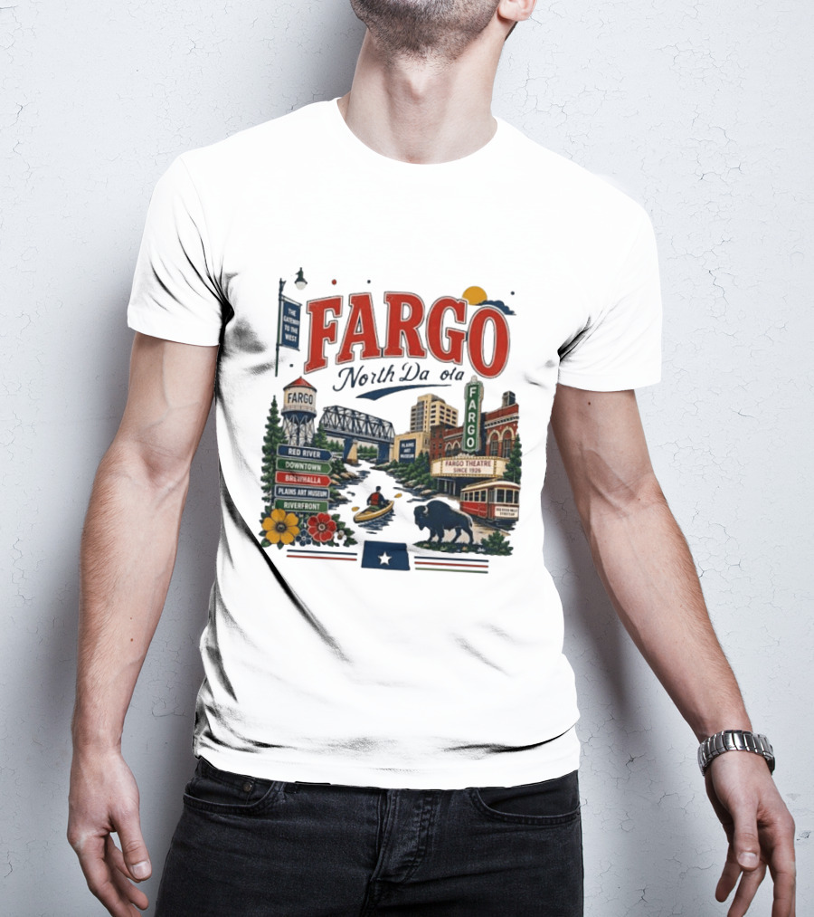 Fargo North Dakota Red River Downtown Brewhalla Plains Art Museum Riverfront Theatre T-Shirt