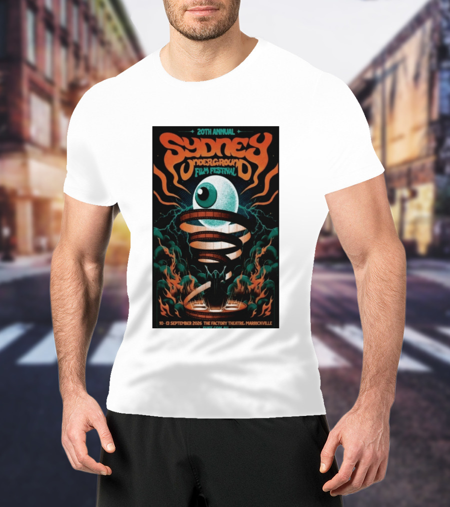 20th Annual Sydney Underground Film Festival Sept 10 13 2026 The Factory Theatre Marrickville Vintage Eye Spiral T-Shirt