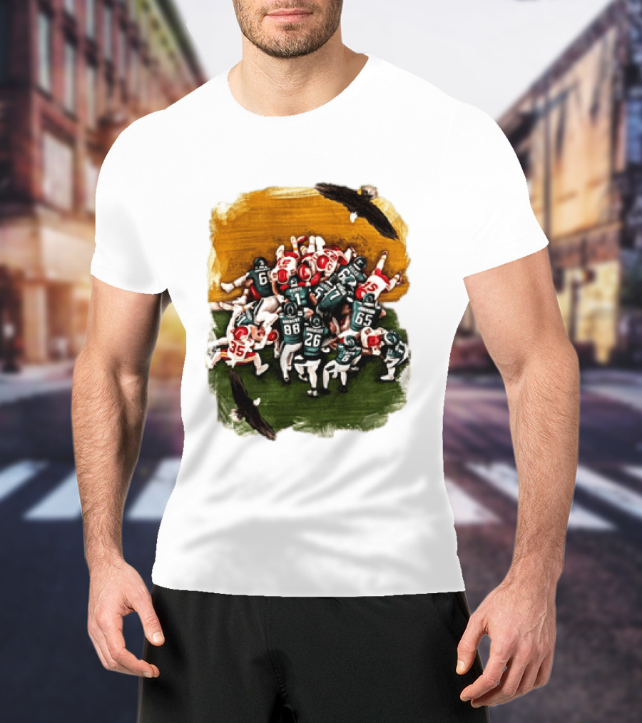 Philadelphia Eagles Tush Push Jalen Hurts Saquon Barkley Jason Kelce Action Play T-Shirt