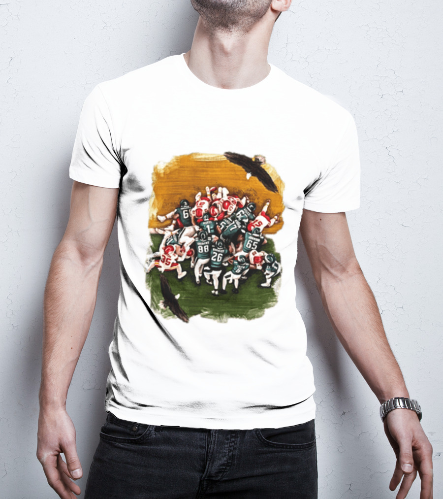 Philadelphia Eagles Tush Push Jalen Hurts Saquon Barkley Jason Kelce Action Play T-Shirt