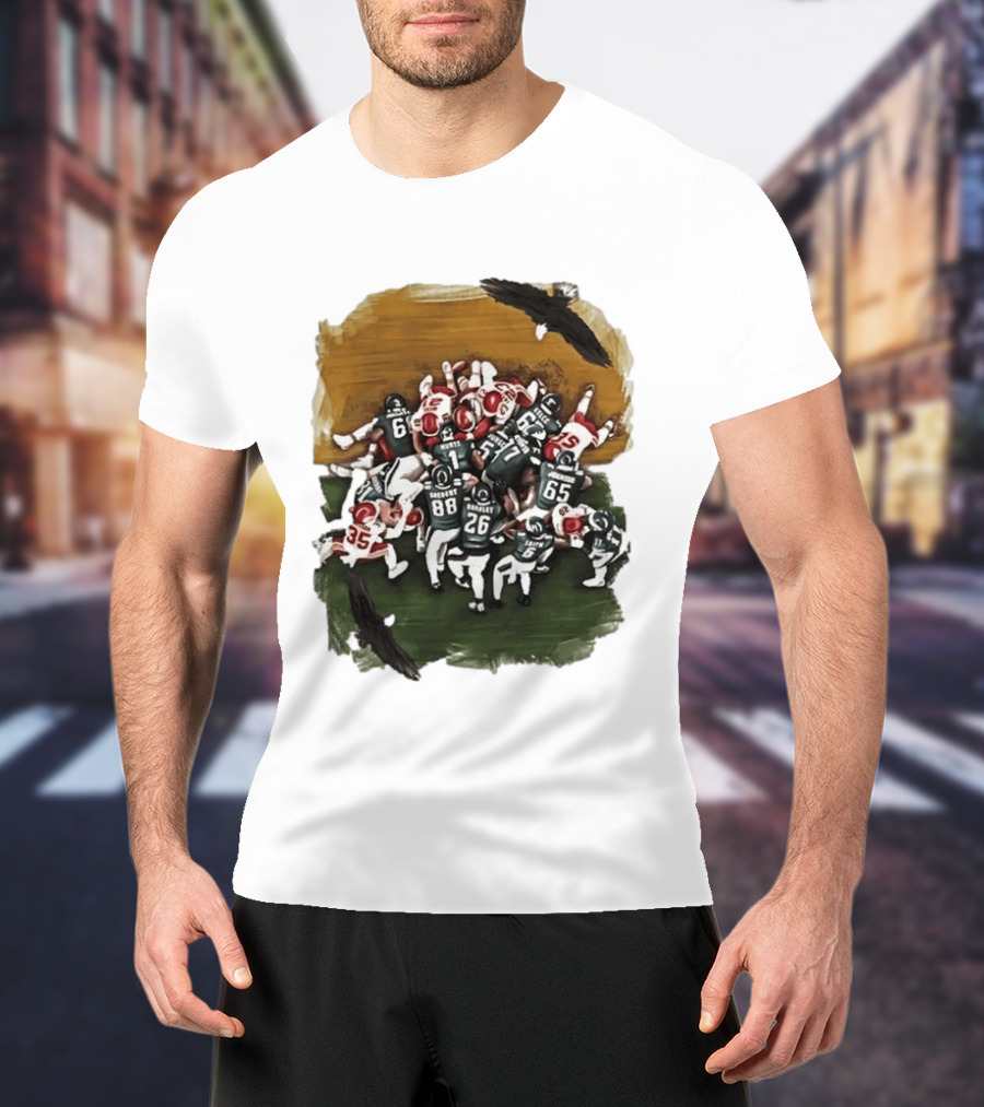 Philadelphia Eagles Tush Push Football Play Action With Team Players And Opponents T-Shirt
