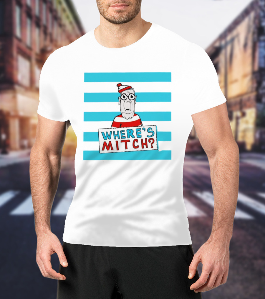 WHERE'S MITCH Striped Sweater Glasses Red Hat Humor T-Shirt