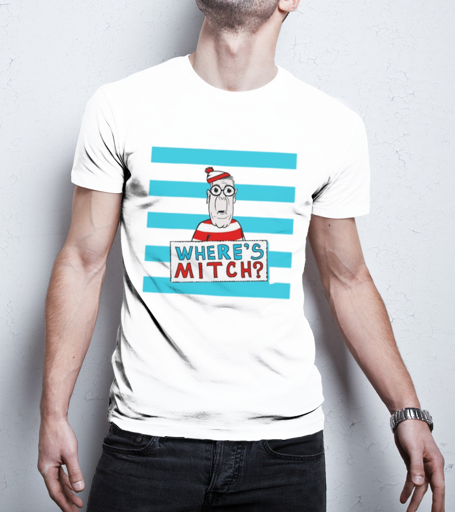 WHERE'S MITCH Striped Sweater Glasses Red Hat Humor T-Shirt