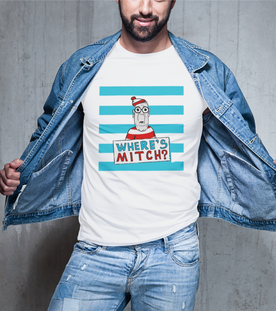 WHERE'S MITCH Striped Sweater Glasses Red Hat Humor T-Shirt
