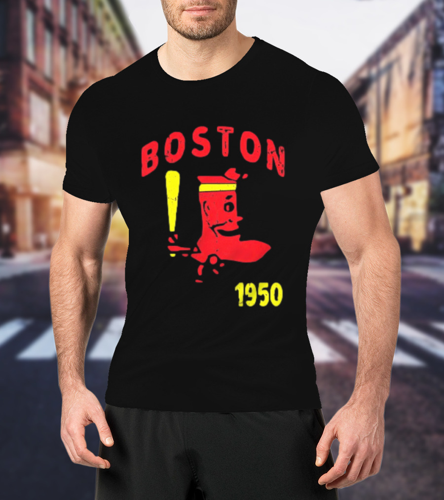 Boston 1950 Baseball Player Boot And Bat T-Shirt