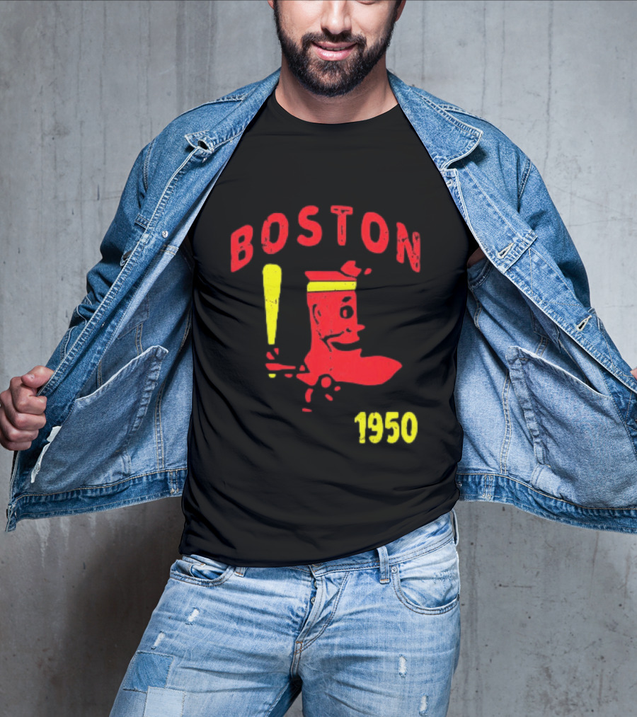 Boston 1950 Baseball Player Boot And Bat T-Shirt