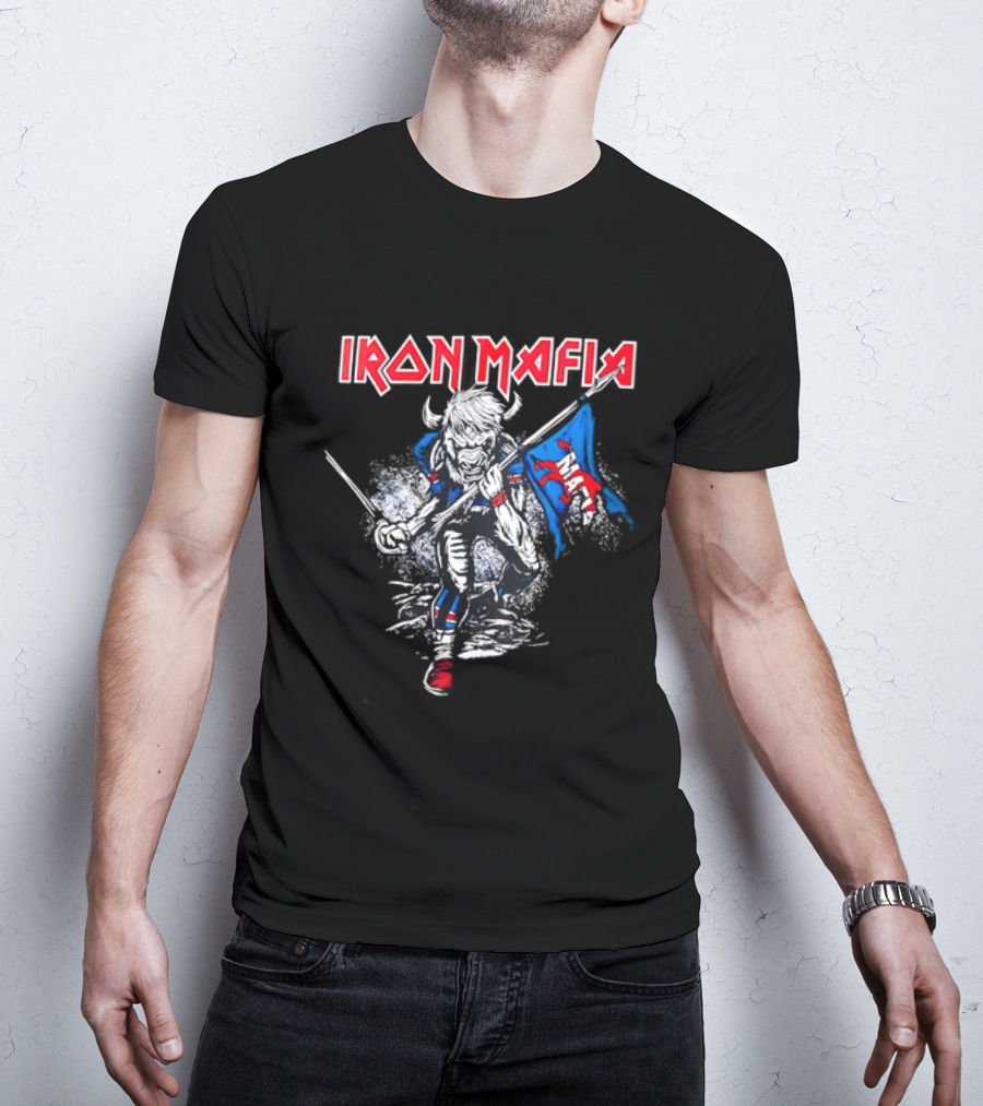 Iron Mafia Buffalo Bull Charging With Flag Buffalo Bills T-Shirt