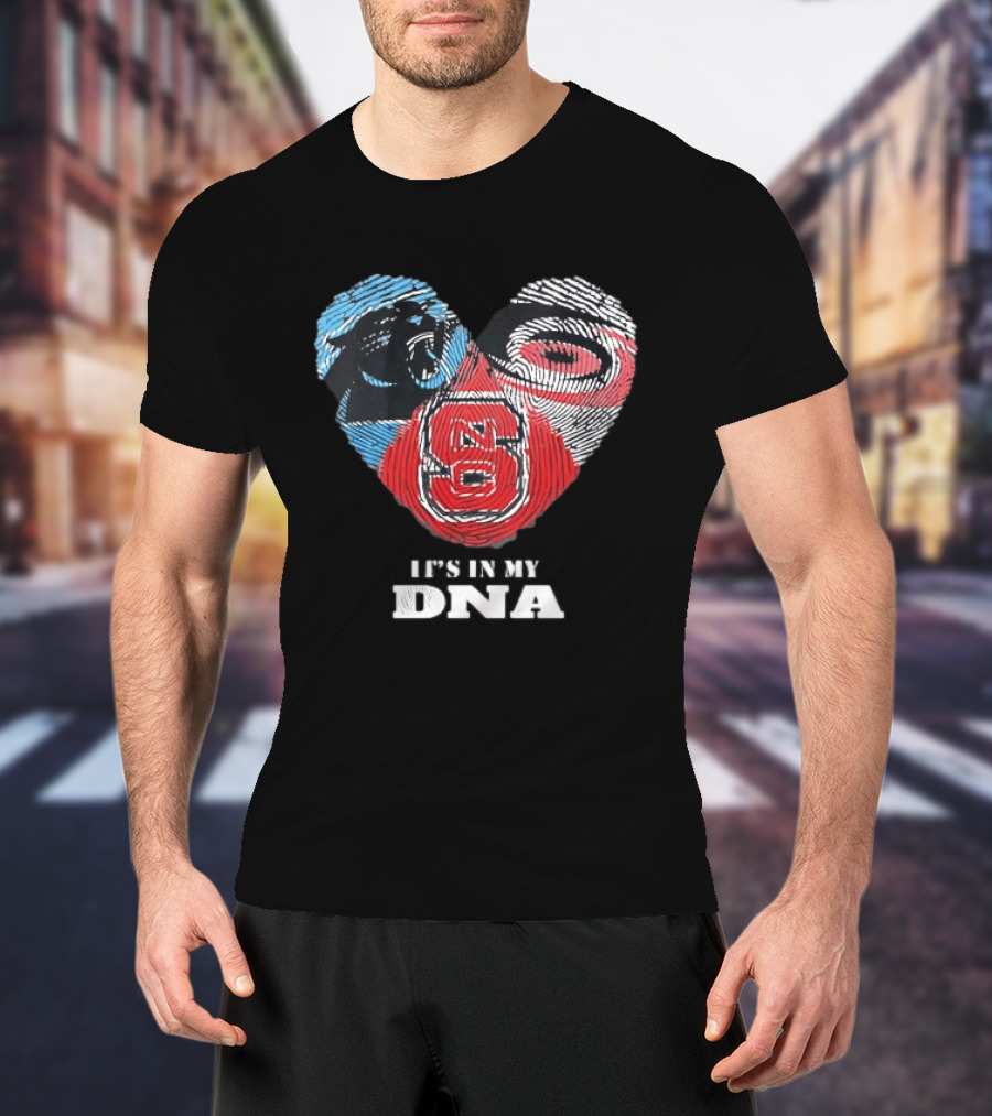 Carolina Panthers NC State Wolfpack It's In My DNA Fingerprint Heart T-Shirt