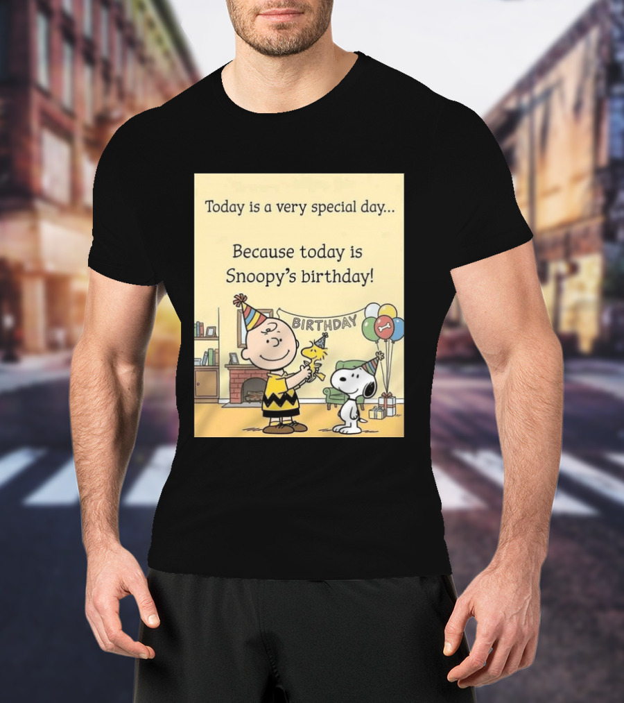Celebrate Snoopy's Birthday With Charlie Brown And Woodstock In Party Hats And Balloons T-Shirt