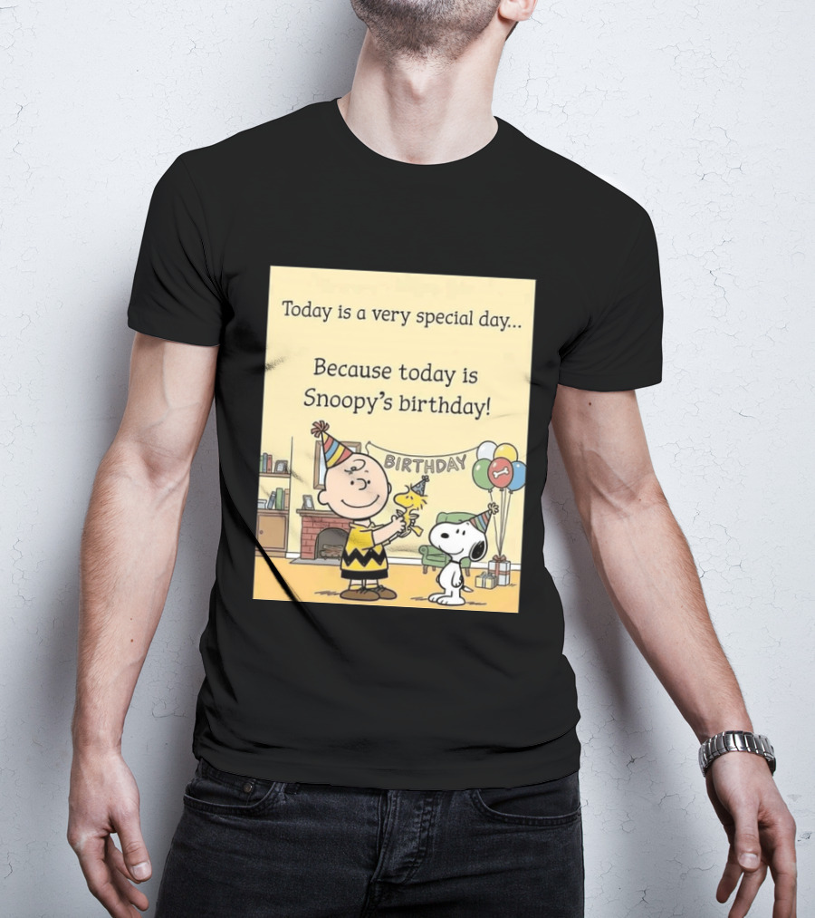 Celebrate Snoopy's Birthday With Charlie Brown And Woodstock In Party Hats And Balloons T-Shirt