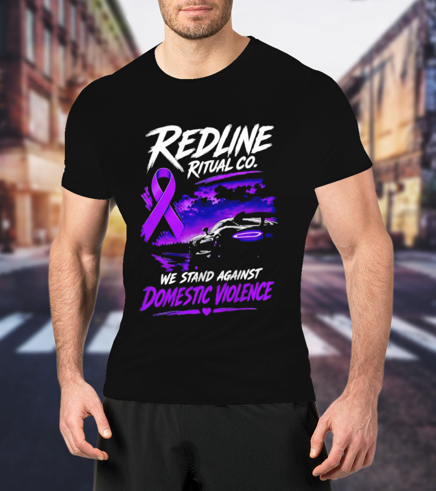Redline Ritual Co Purple Ribbon We Stand Against Domestic Violence T-Shirt