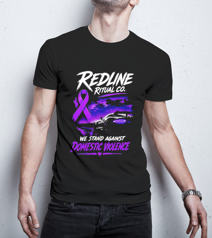 Redline Ritual Co Purple Ribbon We Stand Against Domestic Violence T-Shirt
